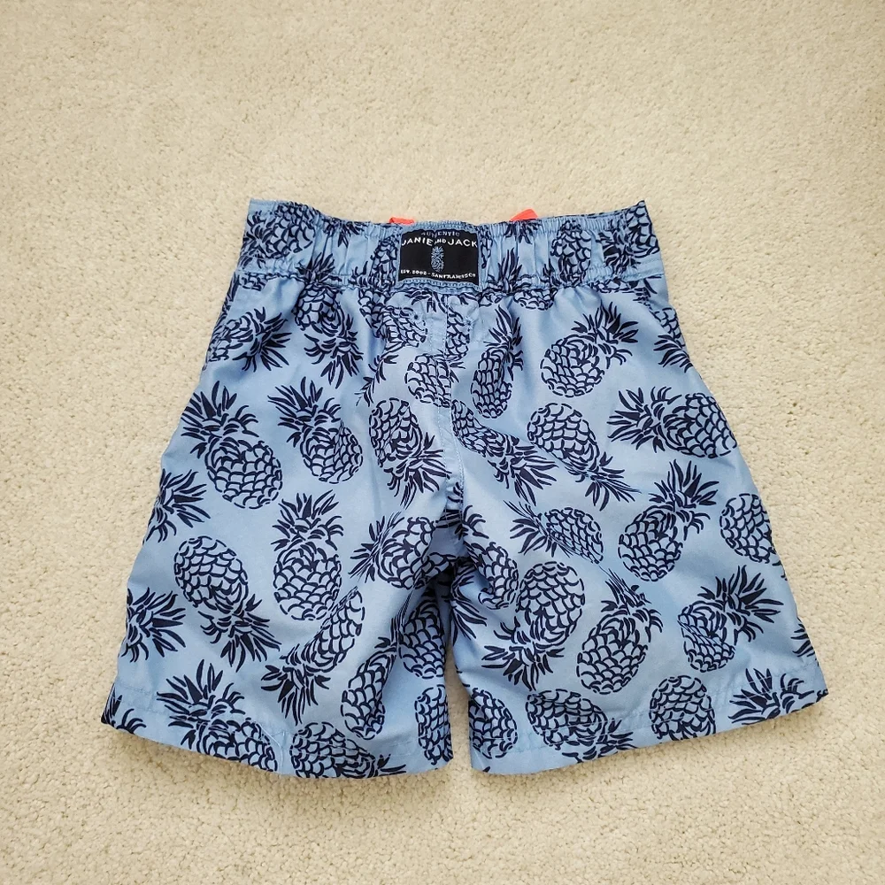 Janie and Jack Toddler Boys Blue Pineapple Swim Trunks Bathing Suit sz2T